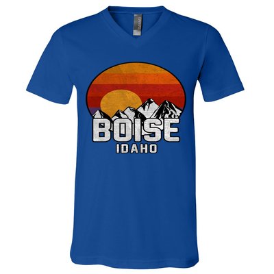 Boise Idaho Retro Mountain Sunset Gift V-Neck T-Shirt