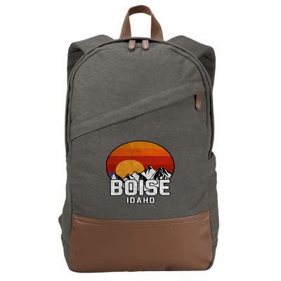 Boise Idaho Retro Mountain Sunset Gift Cotton Canvas Backpack