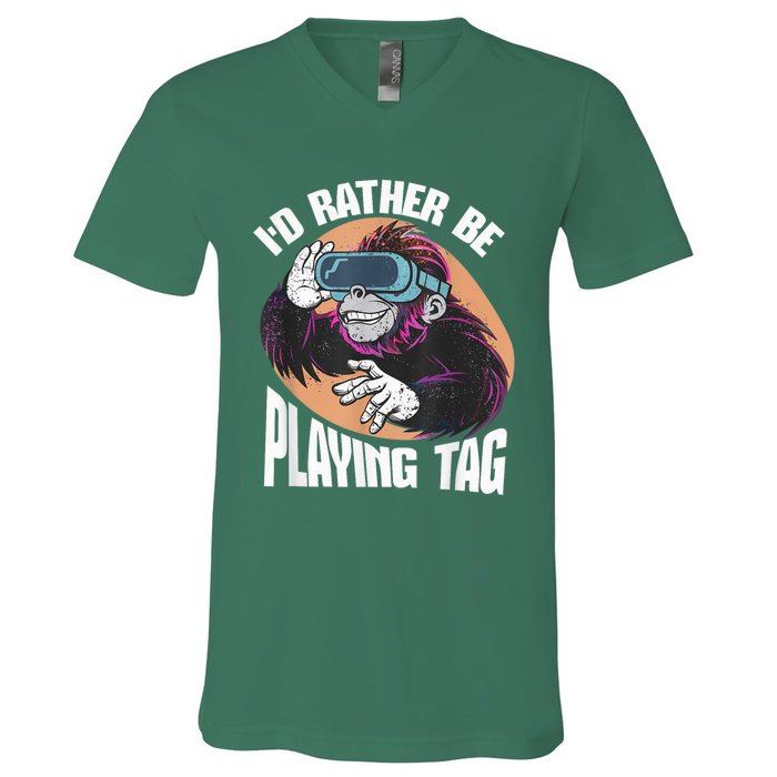 Bruh ID Rather Be Playing Tag Monkey Video Game Gorilla V-Neck T-Shirt