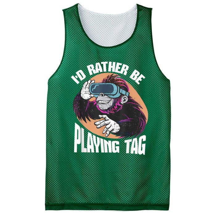 Bruh ID Rather Be Playing Tag Monkey Video Game Gorilla Mesh Reversible Basketball Jersey Tank