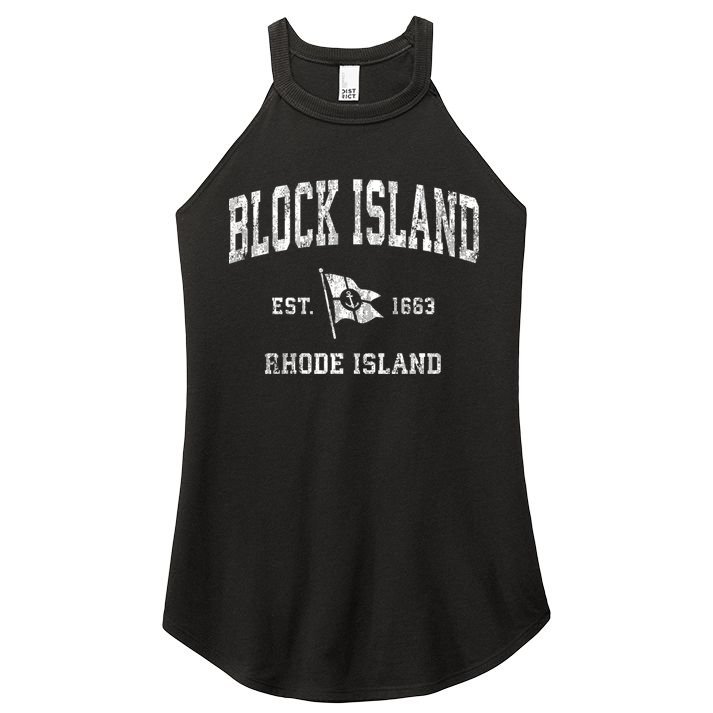 Block Island Ri Vintage Nautical Boat Anchor Flag Sports Gift Women's Perfect Tri Rocker Tank