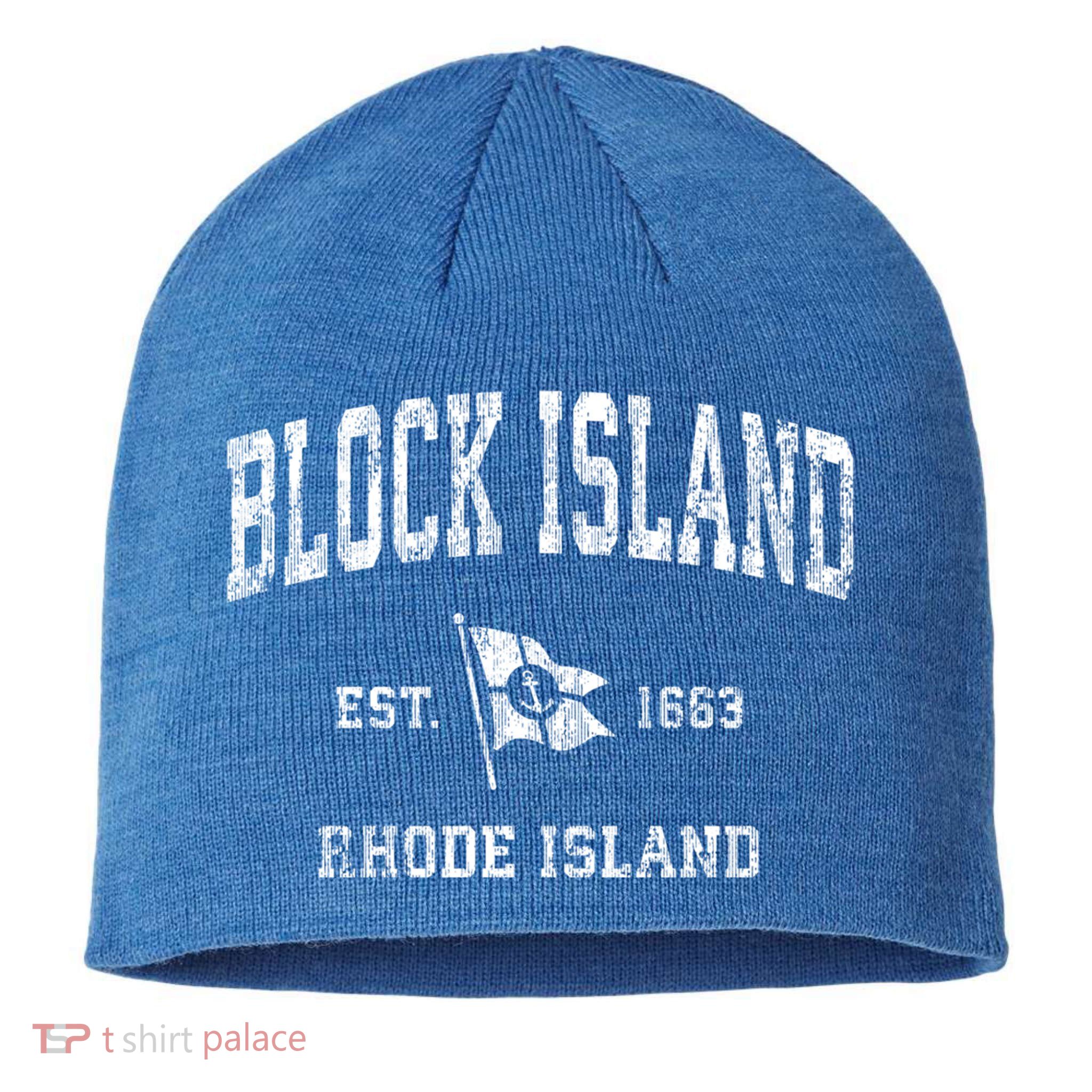 Block Island Ri Vintage Nautical Boat Anchor Flag Sports Gift Sustainable Beanie