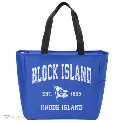 Block Island Ri Vintage Nautical Boat Anchor Flag Sports Gift Zip Tote Bag