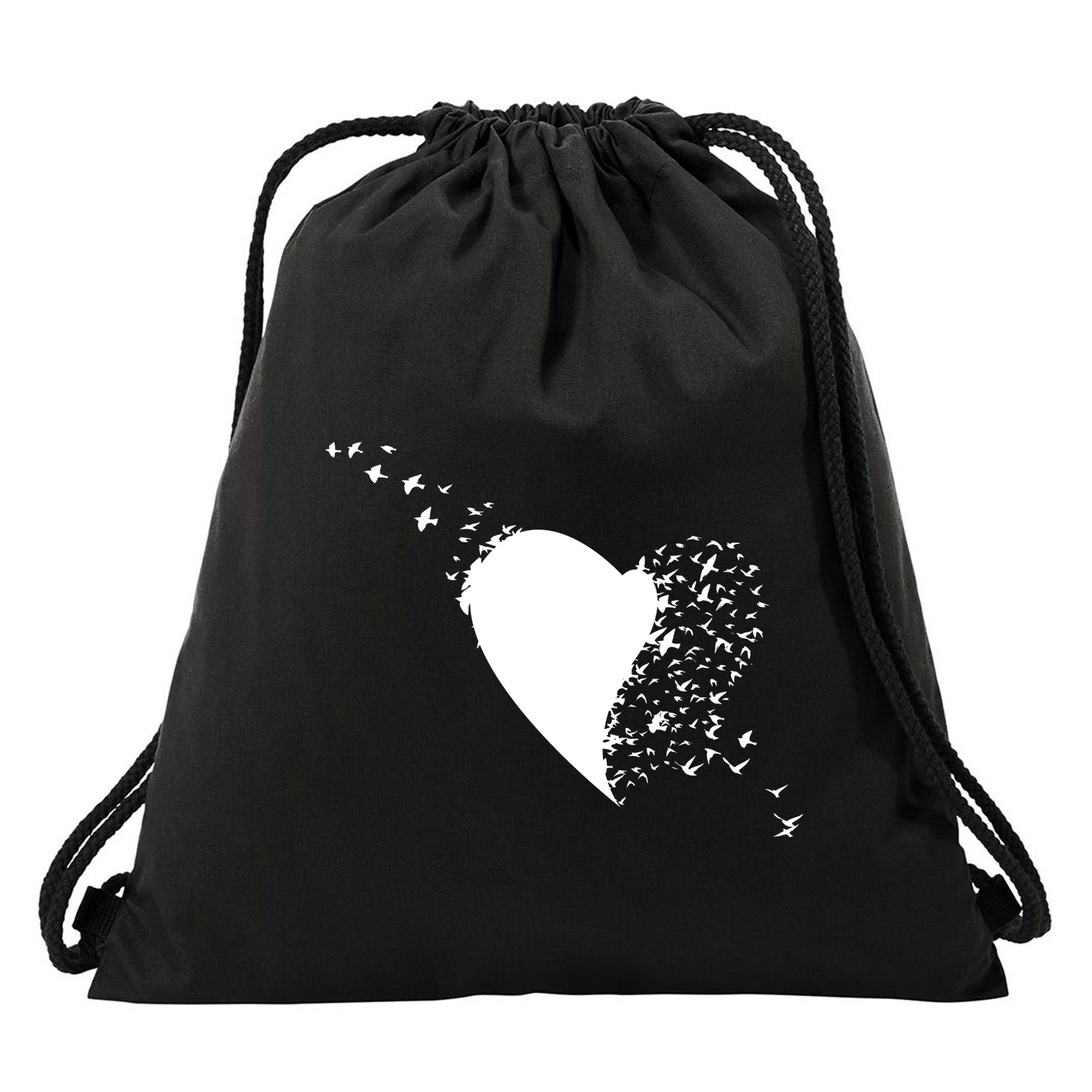 Bird Flocking Heart Drawstring Bag