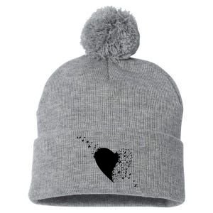 Bird Flocking Heart Pom Pom 12in Knit Beanie