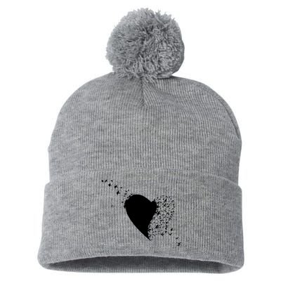 Bird Flocking Heart Pom Pom 12in Knit Beanie