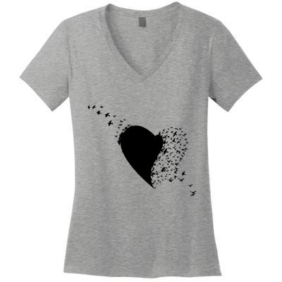 Bird Flocking Heart Women's V-Neck T-Shirt