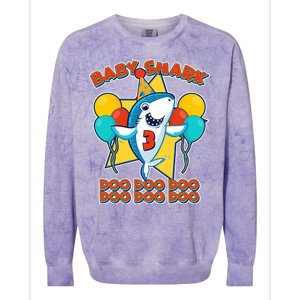 Birthday Baby Shark Doo Age 3 Colorblast Crewneck Sweatshirt