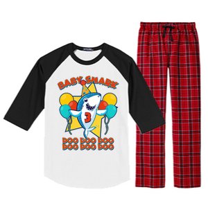 Birthday Baby Shark Doo Age 3 Raglan Sleeve Pajama Set