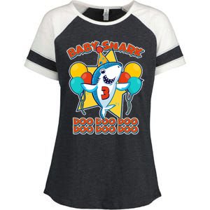 Birthday Baby Shark Doo Age 3 Enza Ladies Jersey Colorblock Tee