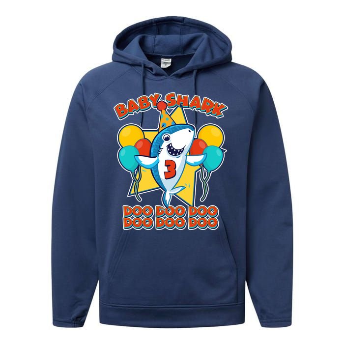 Birthday Baby Shark Doo Age 3 Performance Fleece Hoodie