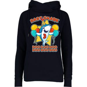 Birthday Baby Shark Doo Age 3 Womens Funnel Neck Pullover Hood