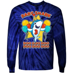 Birthday Baby Shark Doo Age 3 Tie-Dye Long Sleeve Shirt