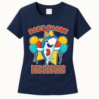 Birthday Baby Shark Doo Age 3 Womens T-Shirt