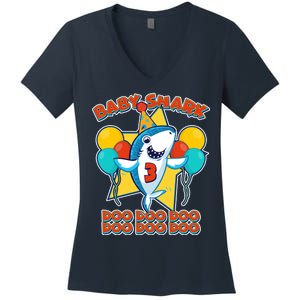 Birthday Baby Shark Doo Age 3 Women's V-Neck T-Shirt