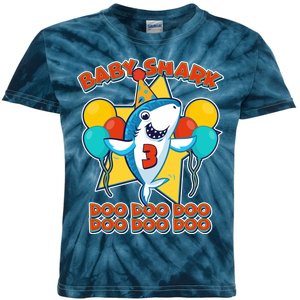 Birthday Baby Shark Doo Age 3 Kids Tie-Dye T-Shirt