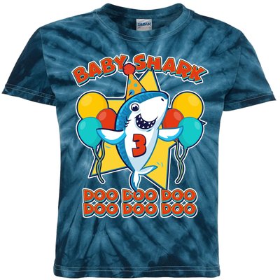 Birthday Baby Shark Doo Age 3 Kids Tie-Dye T-Shirt