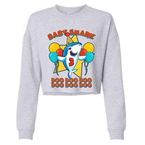 Birthday Baby Shark Doo Age 3 Cropped Pullover Crew