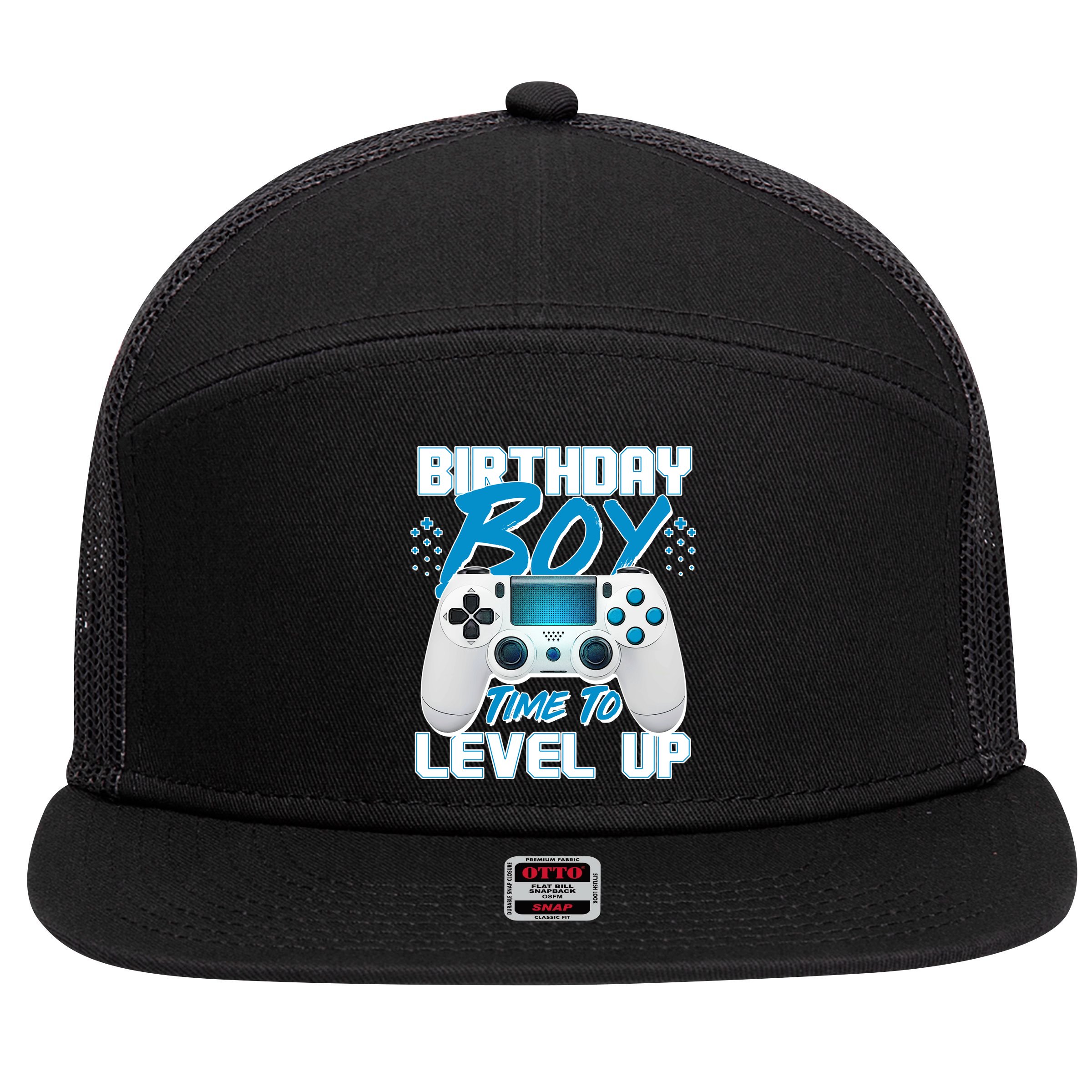 Birthday Boy Time To Level Up Video Gamer 7 Panel Mesh Trucker Snapback Hat