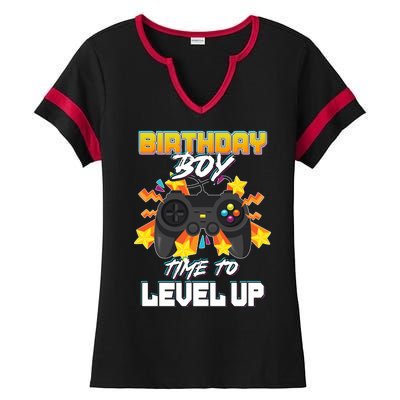 Birthday Boy Time to Level Up Video Gamer Cute Funny Ladies Halftime Notch Neck Tee