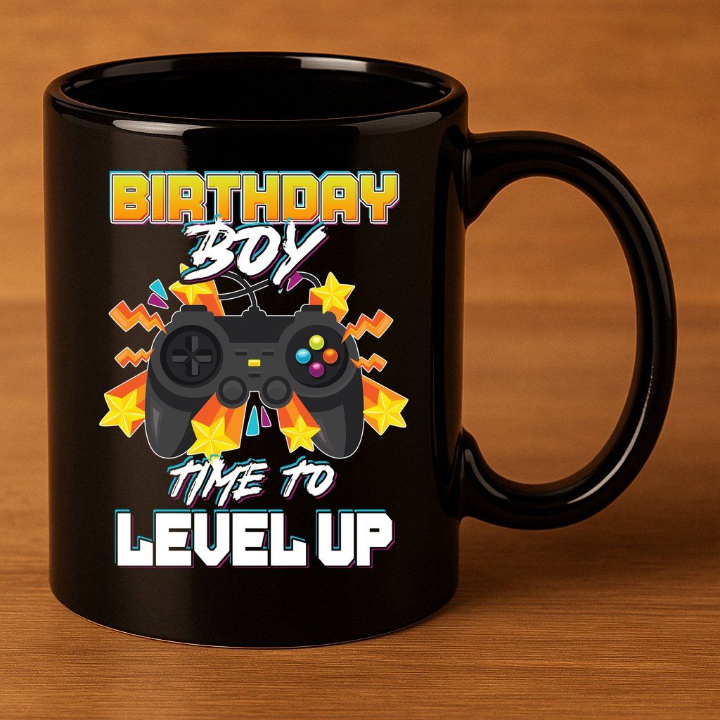 Birthday Boy Time to Level Up Video Gamer Cute Funny 11oz C Handle Ceramic Mug