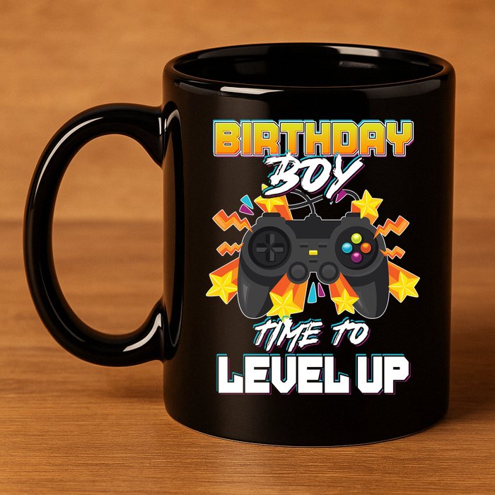 Birthday Boy Time to Level Up Video Gamer Cute Funny 11oz C Handle Ceramic Mug