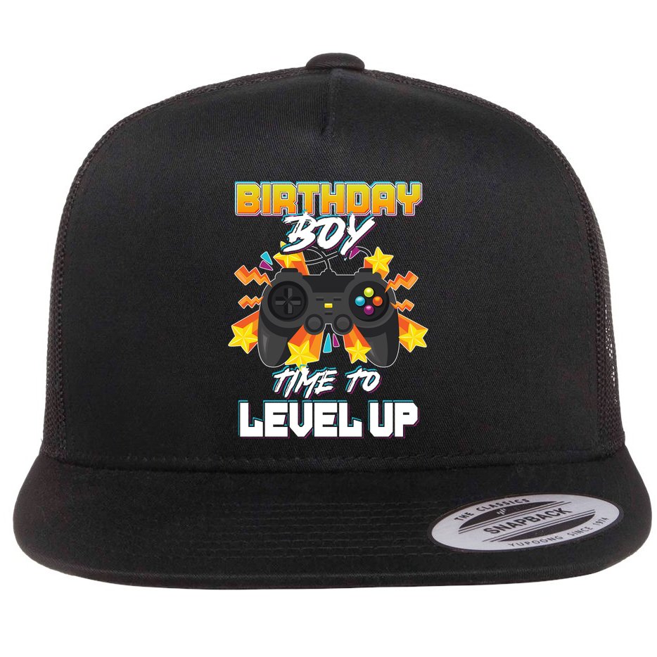 Birthday Boy Time to Level Up Video Gamer Cute Funny Flat Bill Trucker Hat