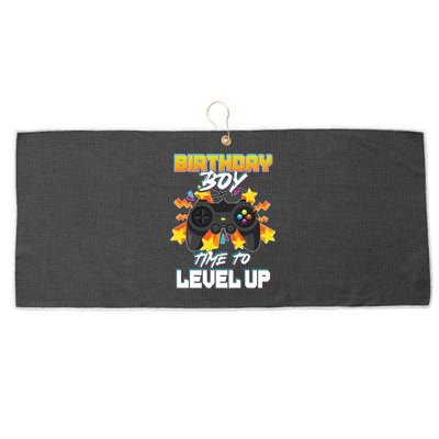 Birthday Boy Time to Level Up Video Gamer Cute Funny Large Microfiber Waffle Golf Towel