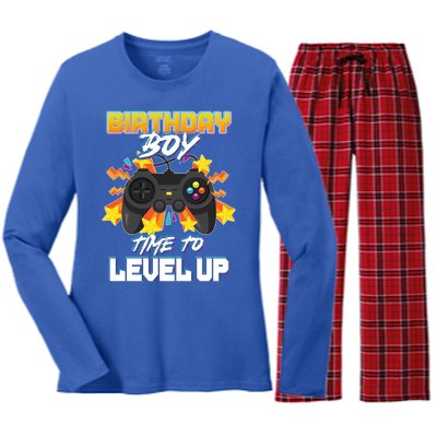 Birthday Boy Time to Level Up Video Gamer Cute Funny Women's Long Sleeve Flannel Pajama Set 