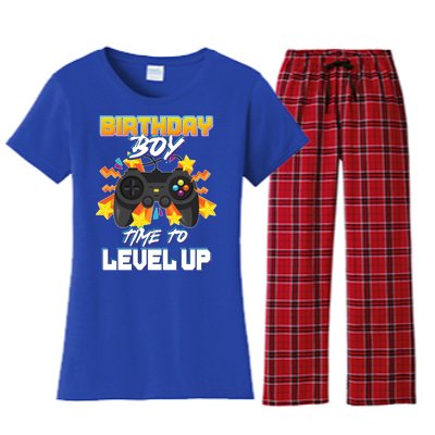 Birthday Boy Time to Level Up Video Gamer Cute Funny Women's Flannel Pajama Set