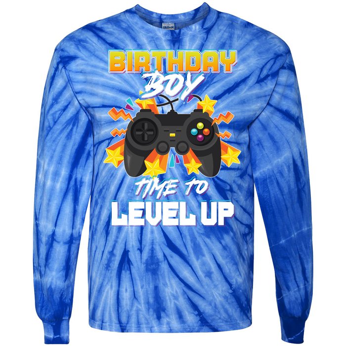 Birthday Boy Time to Level Up Video Gamer Cute Funny Tie-Dye Long Sleeve Shirt