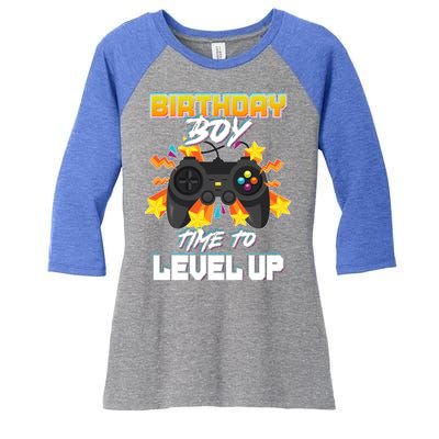 Birthday Boy Time to Level Up Video Gamer Cute Funny Women's Tri-Blend 3/4-Sleeve Raglan Shirt