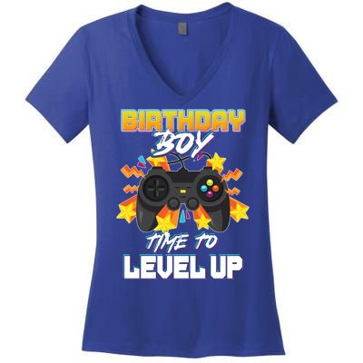 Birthday Boy Time to Level Up Video Gamer Cute Funny Women's V-Neck T-Shirt