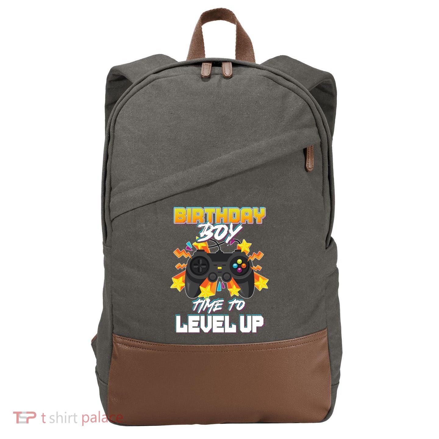 Birthday Boy Time to Level Up Video Gamer Cute Funny Cotton Canvas Backpack