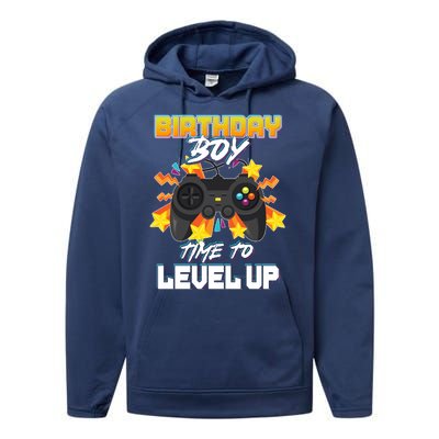 Birthday Boy Time to Level Up Video Gamer Cute Funny Performance Fleece Hoodie