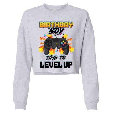 Birthday Boy Time to Level Up Video Gamer Cute Funny Cropped Pullover Crew