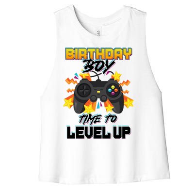 Birthday Boy Time to Level Up Video Gamer Cute Funny Women's Racerback Cropped Tank