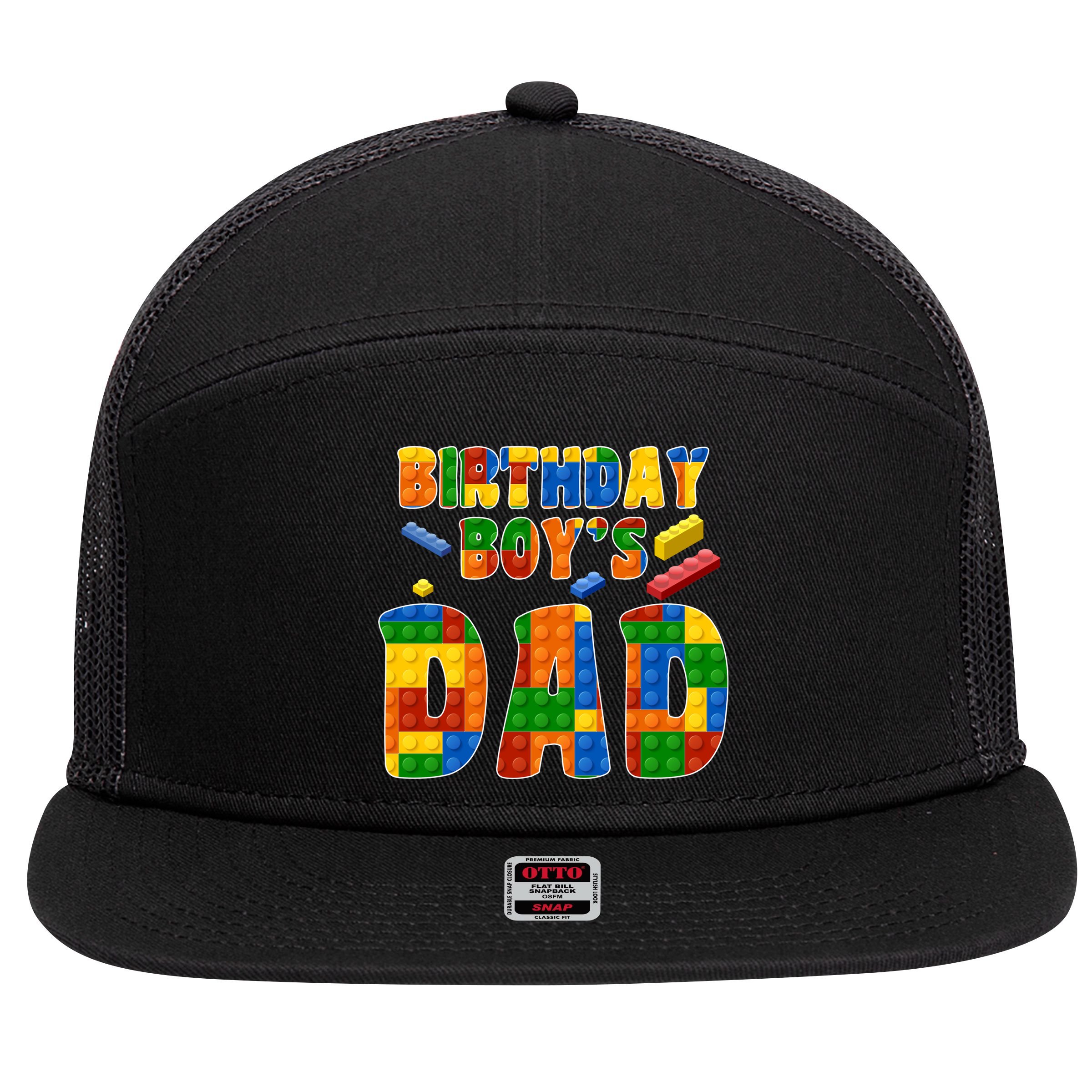 Birthday Boy's Dad Building Blocks 7 Panel Mesh Trucker Snapback Hat