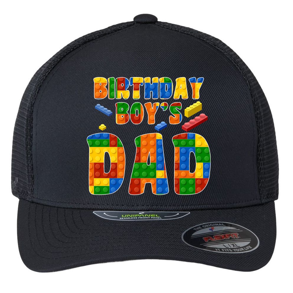 Birthday Boy's Dad Building Blocks Flexfit Unipanel Trucker Cap