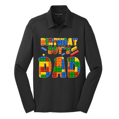 Birthday Boy's Dad Building Blocks Silk Touch Performance Long Sleeve Polo