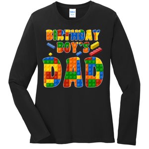 Birthday Boy's Dad Building Blocks Ladies Long Sleeve Shirt