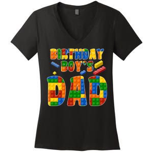 Birthday Boy's Dad Building Blocks Women's V-Neck T-Shirt