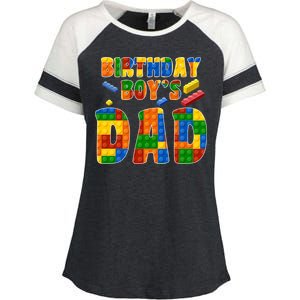 Birthday Boy's Dad Building Blocks Enza Ladies Jersey Colorblock Tee