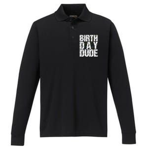 Birthday Dude With Confetti Performance Long Sleeve Polo