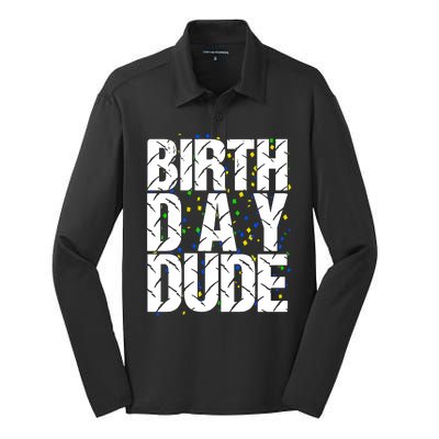 Birthday Dude With Confetti Silk Touch Performance Long Sleeve Polo