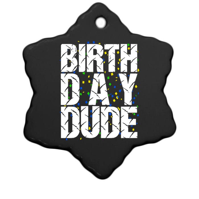 Birthday Dude With Confetti Ceramic Star Ornament