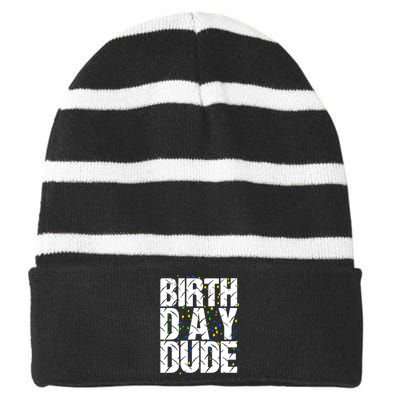 Birthday Dude With Confetti Striped Beanie with Solid Band