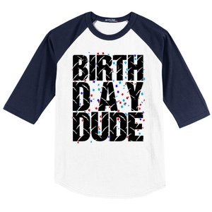 Birthday Dude With Confetti Baseball Sleeve Shirt