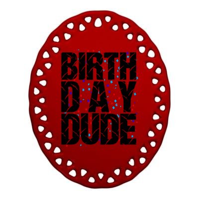 Birthday Dude With Confetti Ceramic Oval Ornament