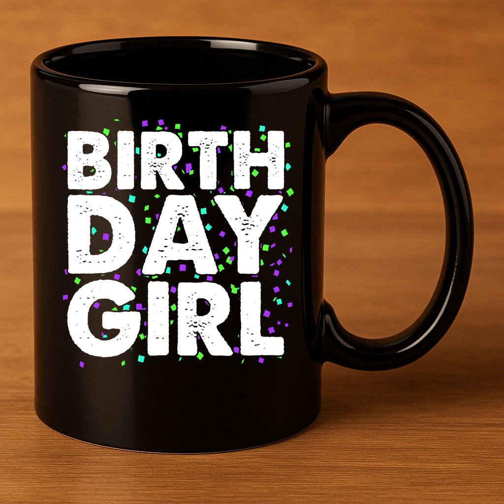 Birthday Girl With Confetti 11oz C Handle Ceramic Mug